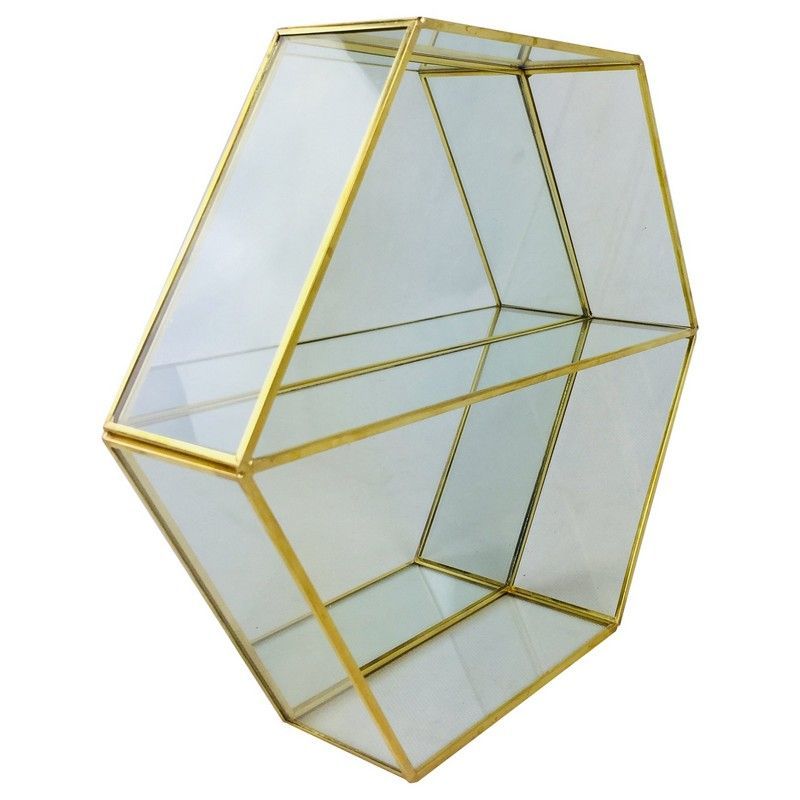 Contemporary Shelving Unit Metal & Glass Gold 2 Shelves