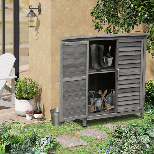 Slatted 96cm Double Door Pent Garden Store Fir Wood Grey by Steadfast