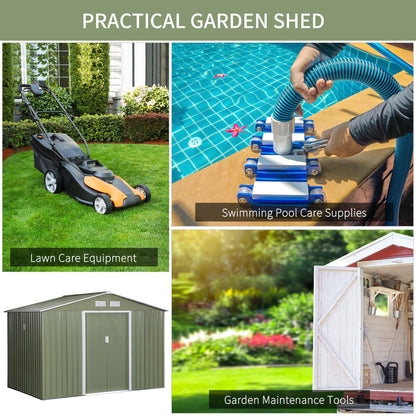 Corrugated 9 x 6' Double Door Apex Garden Shed With Ventilation Steel Green by Steadfast