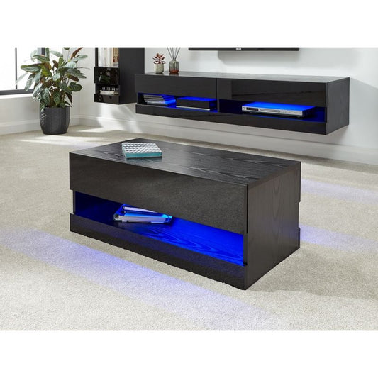 Galicia Extending Coffee Table Black 1 Shelf 75cm