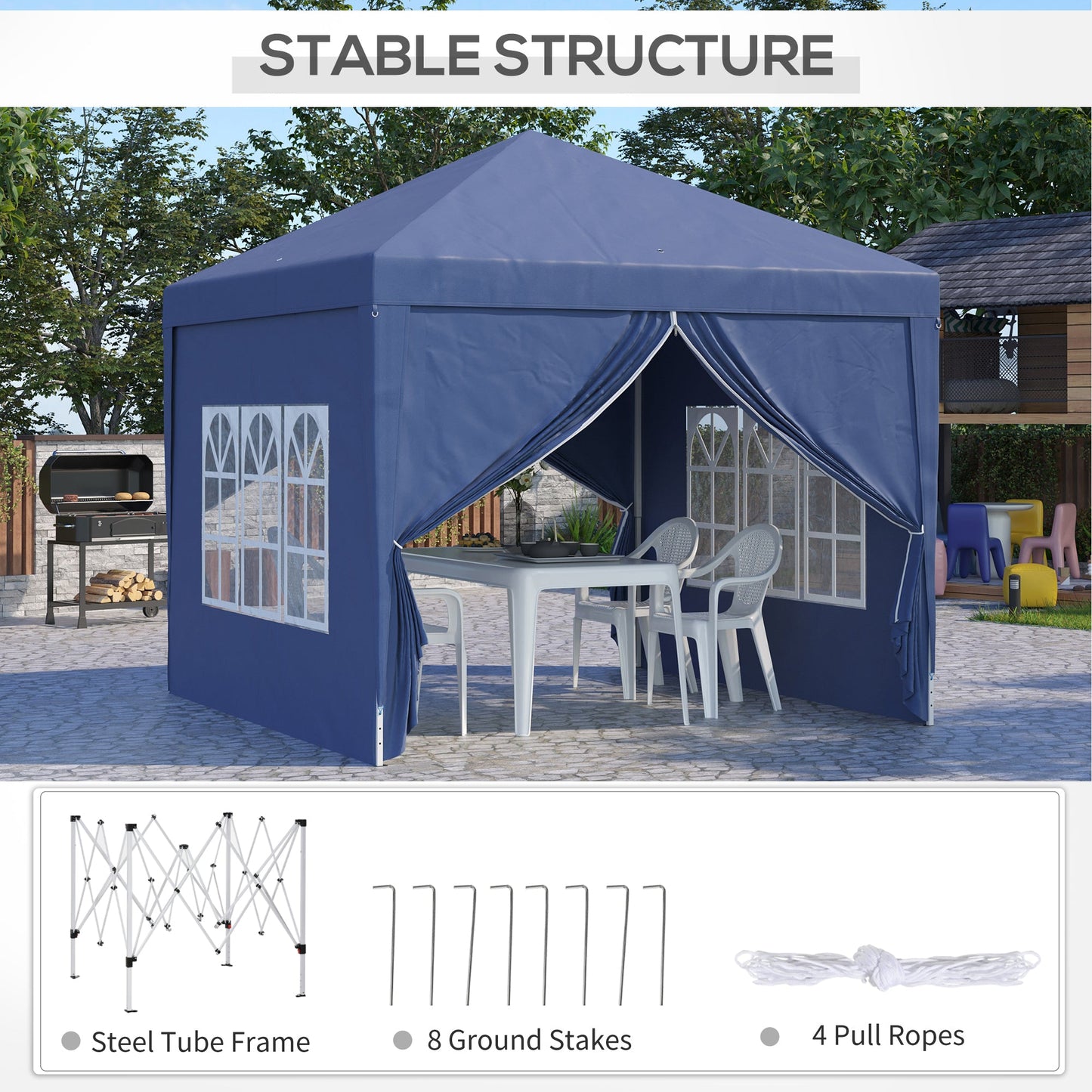 3 x 3 Meters Pop Up Water Resistant Gazebo Wedding Camping Party Tent Canopy Marquee with Carry Bag and 2 Windows