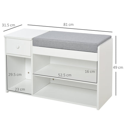 Multi-Storage Shoe Bench w/ Drawer 3 Compartments Cushioned Home Organisation Furniture Tidy Boots Hallway Entryway White