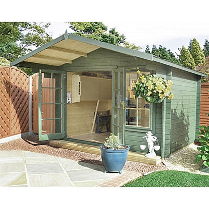 Shire Glenmore 9' 9" x 7' 10" Apex Log Cabin - Premium 28mm Cladding Tongue & Groove