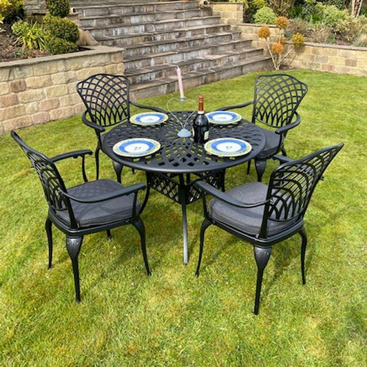 Classic Garden Patio Dining Set by Wensum - 4 Seat Grey Cushions