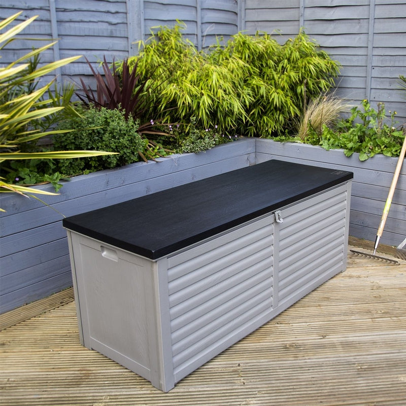 Plastic Outdoor Storage Box 390 Litres Extra Large - Grey & Black Essentials by Wensum