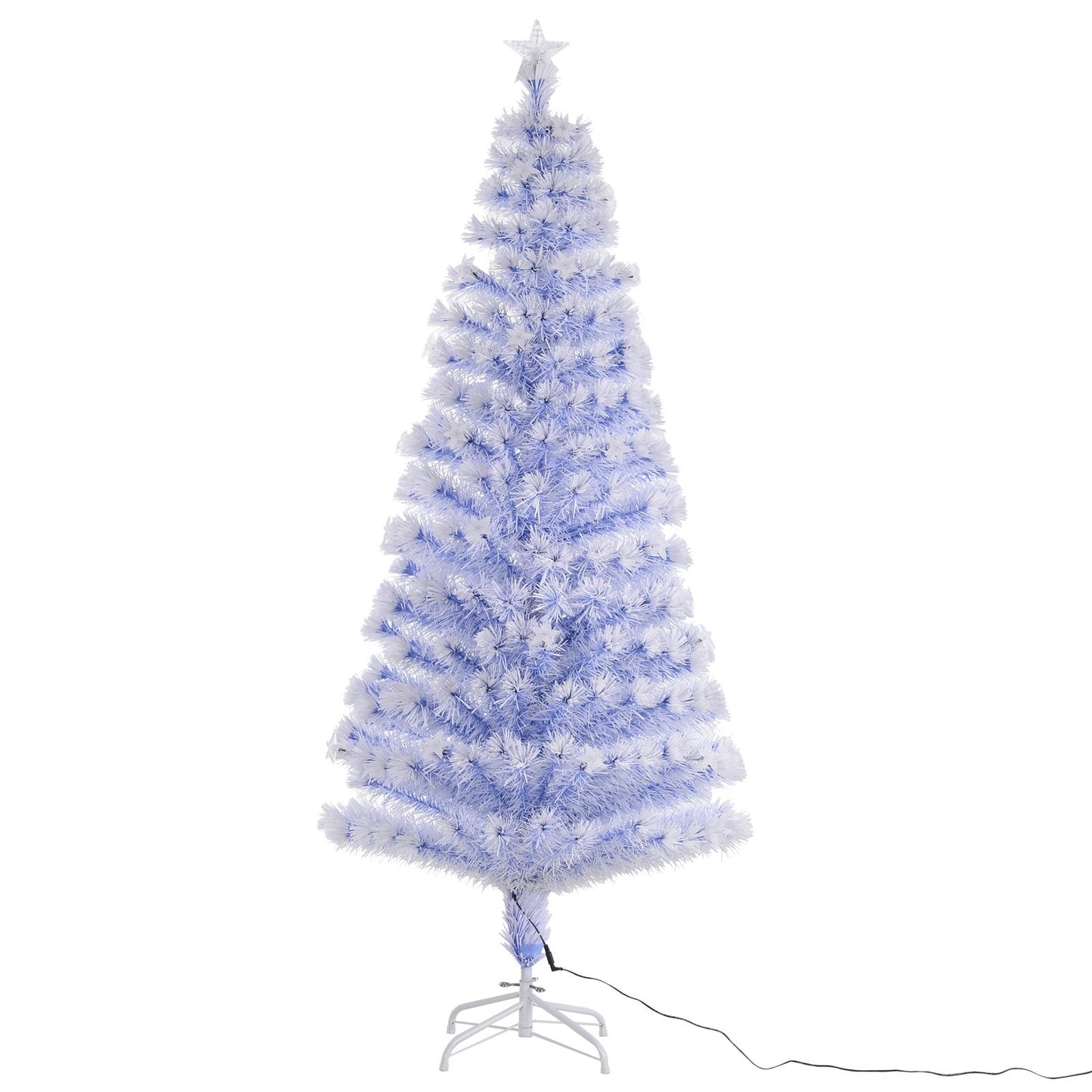 Homcom 6ft Artificial Fibre Optic Christmas Tree w/ 26 LED Lights Pre-Lit White Blue