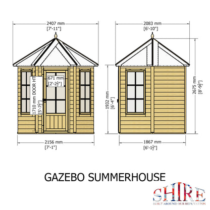 Shire Hexagonal 7' 1" x 6' 1" Apex Summerhouse - Premium Dip Treated Shiplap