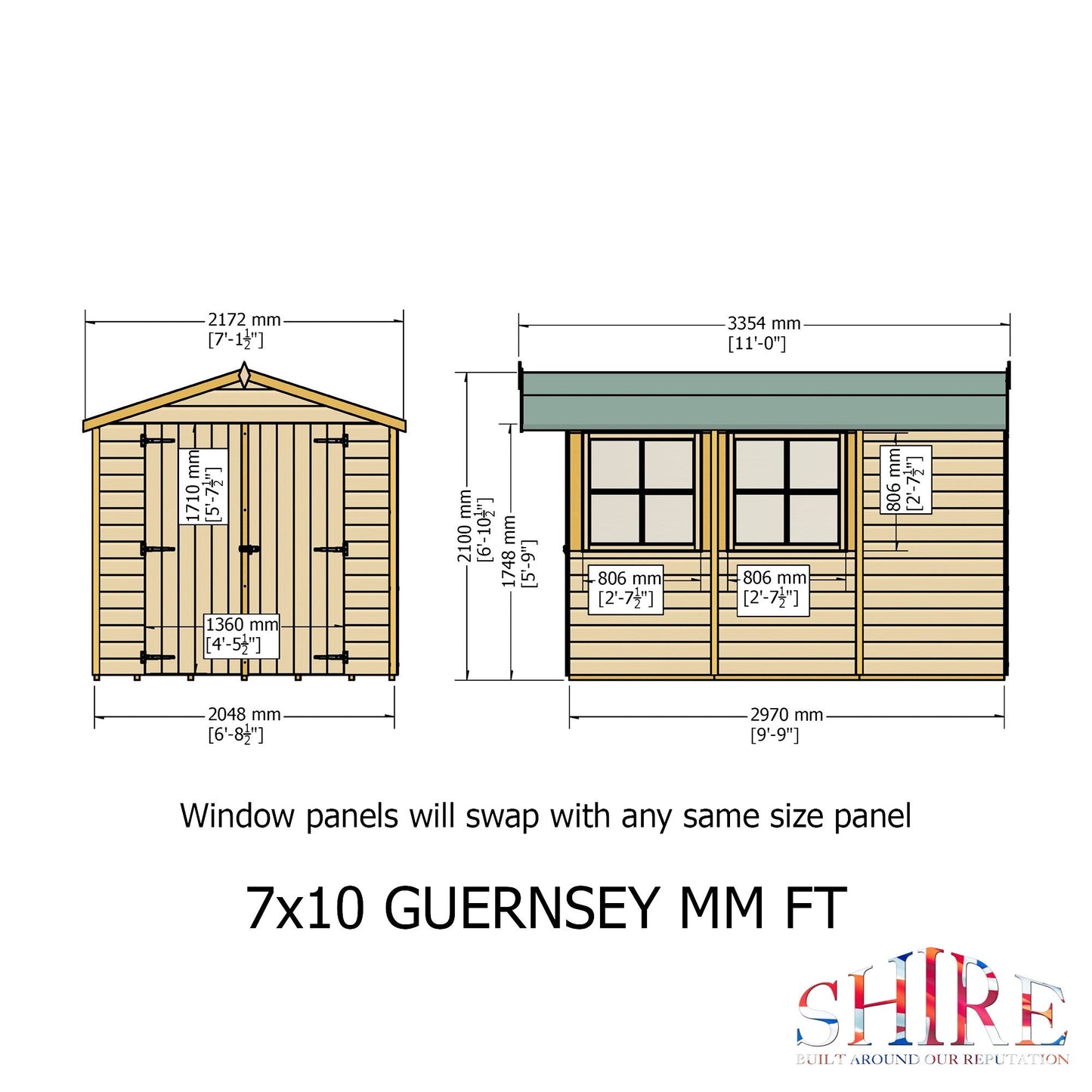 Shire Guernsey 7' x 10' 11" Apex Shed - Premium Dip Treated Shiplap