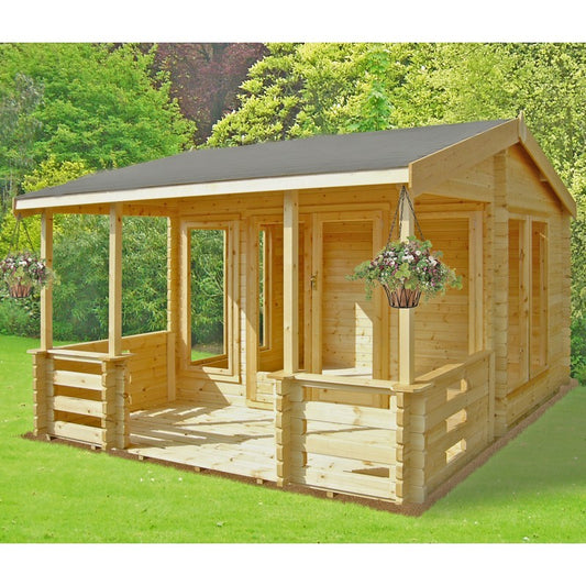 Shire Guisborough 12' 9" x 12' 1" Reverse Apex Log Cabin - Premium 34mm Cladding Tongue & Groove