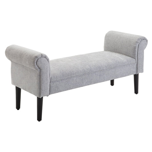 Curled End Ottoman Bench - Light Grey