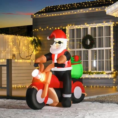 5.5ft Christmas Inflatable Santa Claus Riding a Motorcycle Blow Up Decoration Xmas Décor for Garden