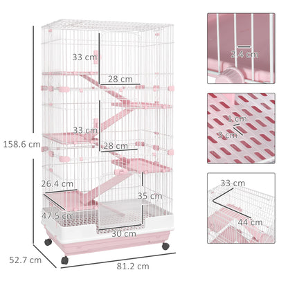 6 Tier Small Animal Cage White & Pink by Pawhut