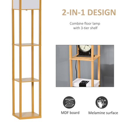 4-Tier Floor Lamp Standing Lamp with Storage Shelf for Home Office Dorm Natural