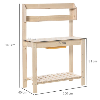 Garden Potting Bench Workbench Workstation Table w/ Sliding Tabletop & Dry Sink