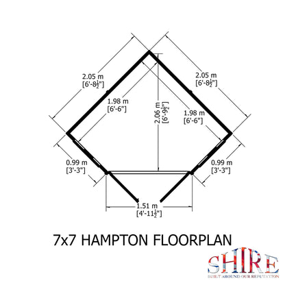 Shire Hampton 6' 8" x 6' 8" Flat Summerhouse - Premium Dip Treated Shiplap