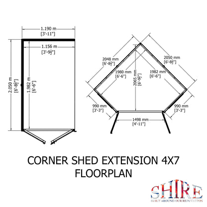 Shire Hampton 3' 10" x 6' 8" Pent Summerhouse with Side Shed - Premium Dip Treated Shiplap