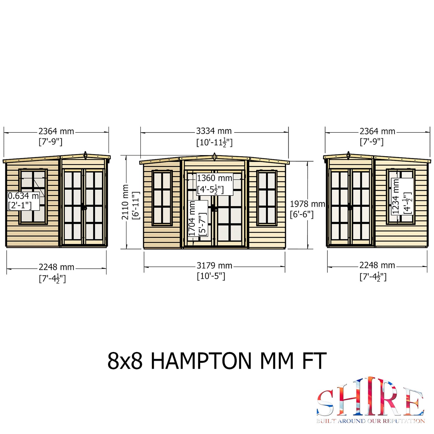 Shire Hampton 7' 4" x 7' 4" Flat Summerhouse - Premium Dip Treated Shiplap