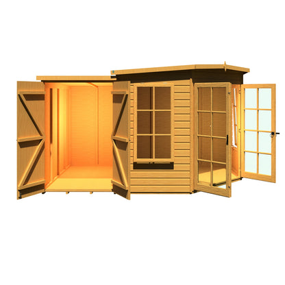 Shire Hampton 3' 10" x 7' 4" Pent Summerhouse with Side Shed - Premium Dip Treated Shiplap