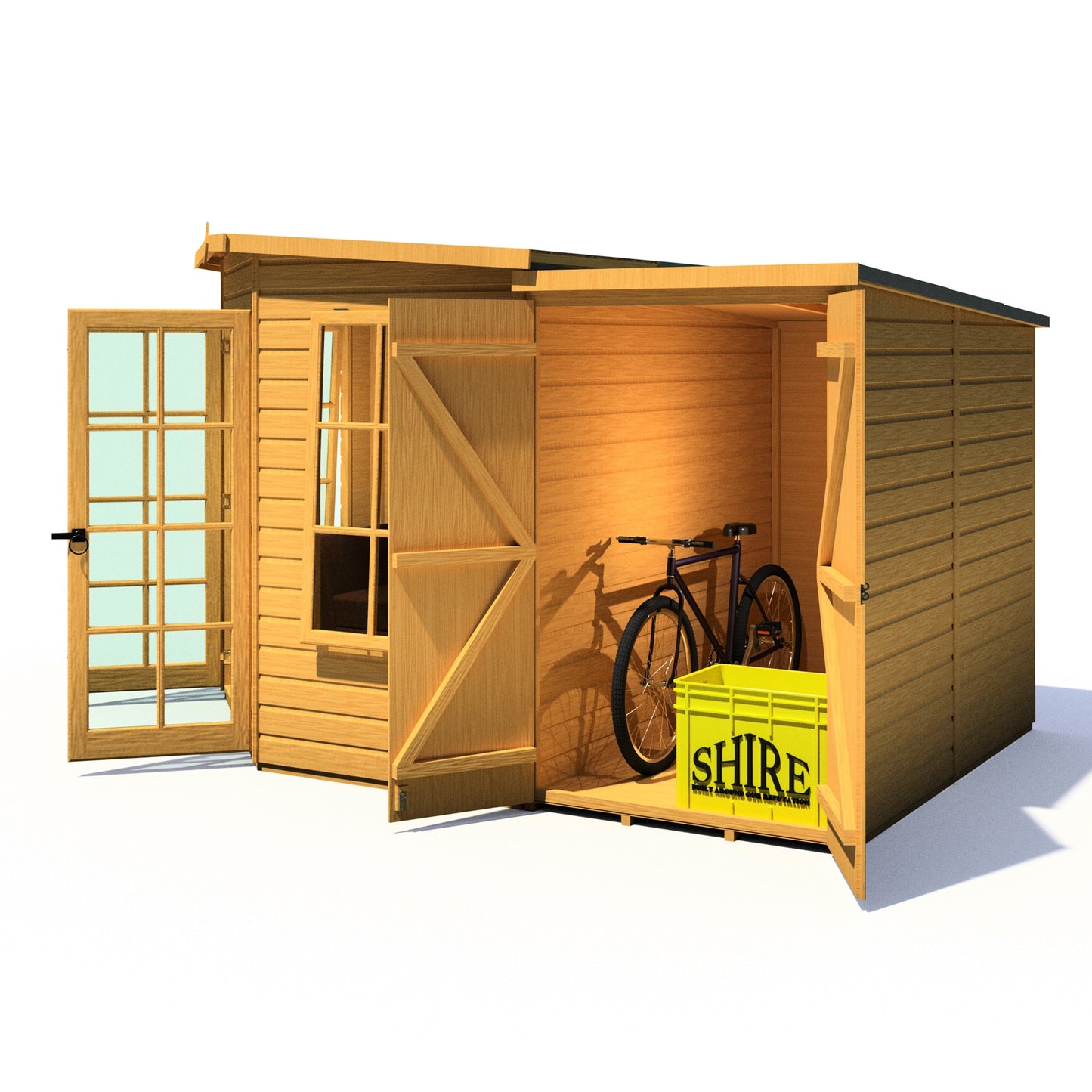 Shire Hampton 3' 10" x 7' 4" Pent Summerhouse with Side Shed - Premium Dip Treated Shiplap