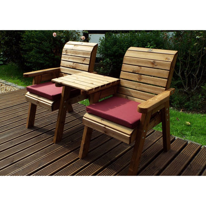 Scandinavian Redwood Garden Tete a Tete by Charles Taylor - 2 Seats Burgundy Cushions