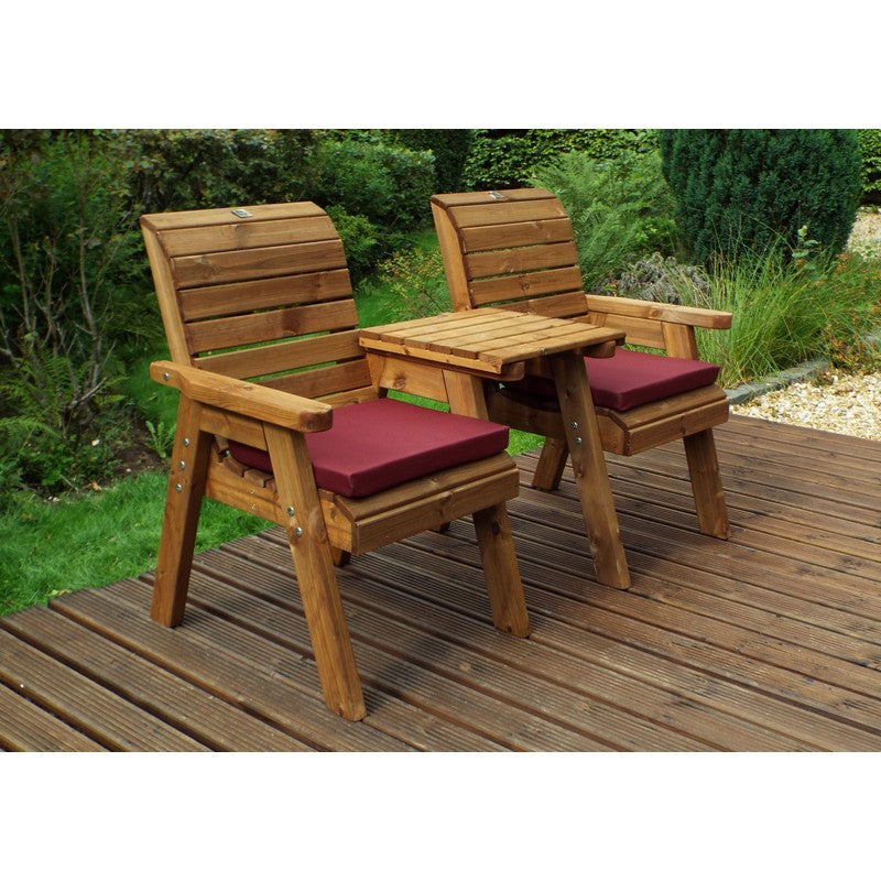 Scandinavian Redwood Garden Tete a Tete by Charles Taylor - 2 Seats Burgundy Cushions