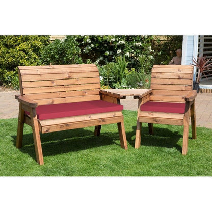 Scandinavian Redwood Garden Tete a Tete by Charles Taylor - 3 Seats Burgundy Cushions