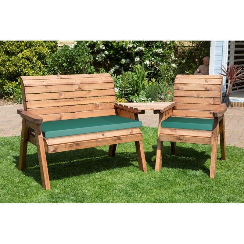 Scandinavian Redwood Garden Tete a Tete by Charles Taylor - 3 Seats Green Cushions