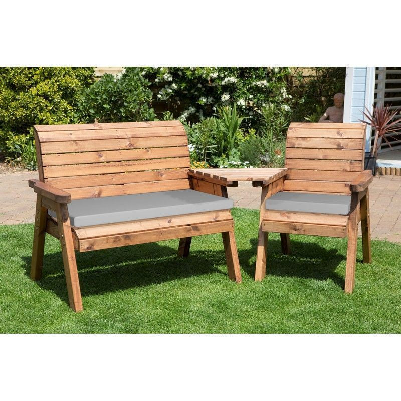 Scandinavian Redwood Garden Tete a Tete by Charles Taylor - 3 Seats Grey Cushions