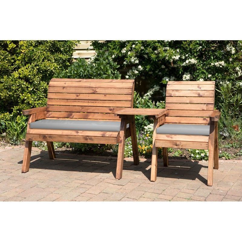 Scandinavian Redwood Garden Tete a Tete by Charles Taylor - 3 Seats Grey Cushions