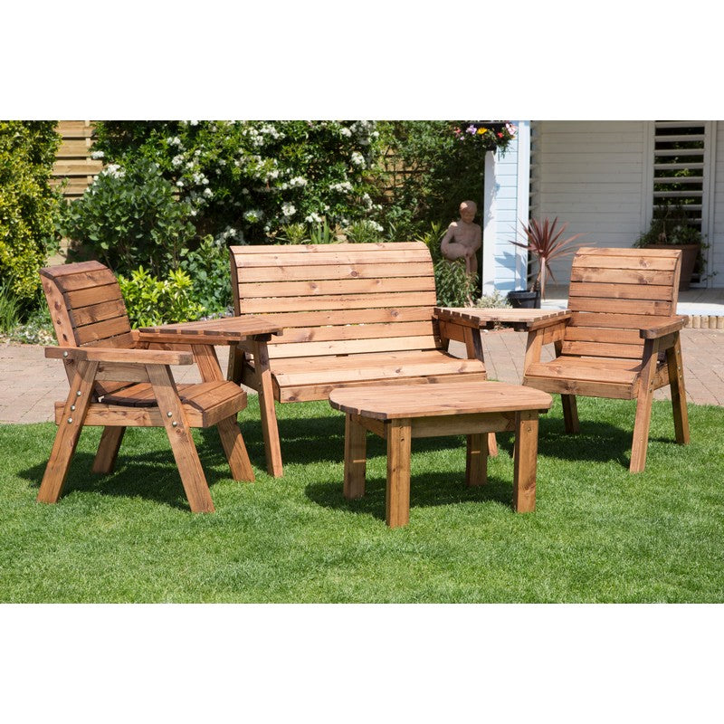 Scandinavian Redwood Garden Patio Dining Set by Charles Taylor - 4 Seats Burgundy Cushions