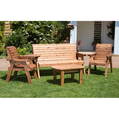 Scandinavian Redwood Garden Patio Dining Set by Charles Taylor - 5 Seats Burgundy Cushions