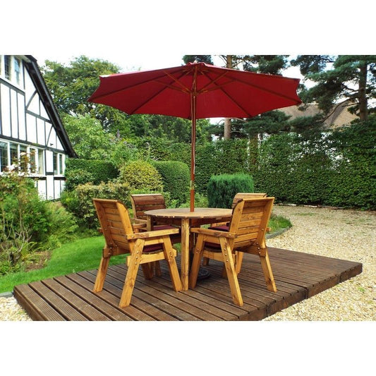 Scandinavian Redwood Garden Patio Dining Set by Charles Taylor - 4 Seats Burgundy Cushions