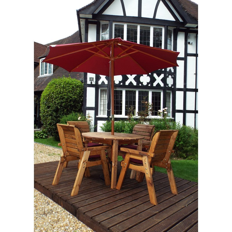 Scandinavian Redwood Garden Patio Dining Set by Charles Taylor - 4 Seats Burgundy Cushions