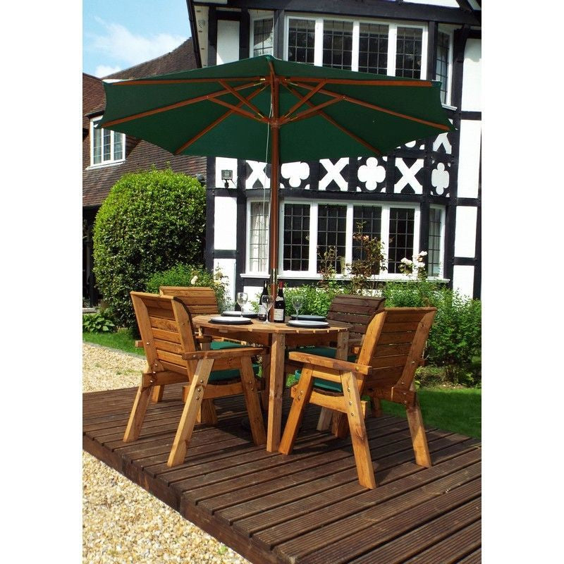 Scandinavian Redwood Garden Patio Dining Set by Charles Taylor - 4 Seats Green Cushions