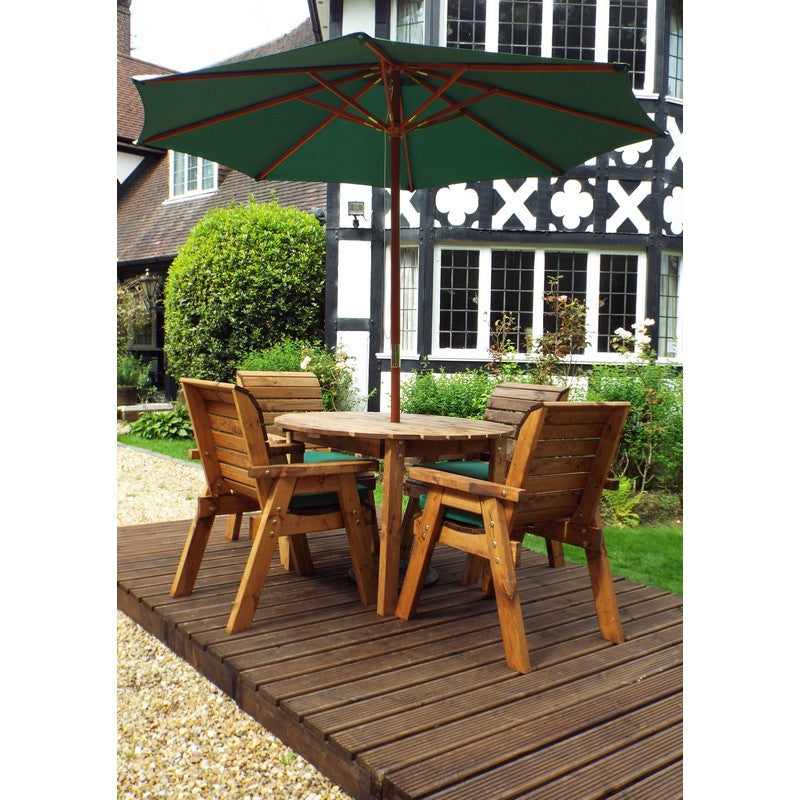 Scandinavian Redwood Garden Patio Dining Set by Charles Taylor - 4 Seats Green Cushions