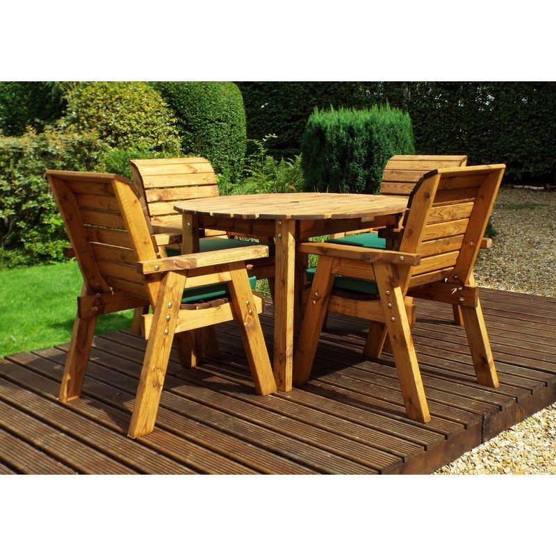 Scandinavian Redwood Garden Patio Dining Set by Charles Taylor - 4 Seats Green Cushions