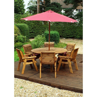 Scandinavian Redwood Garden Patio Dining Set by Charles Taylor - 6 Seats Burgundy Cushions