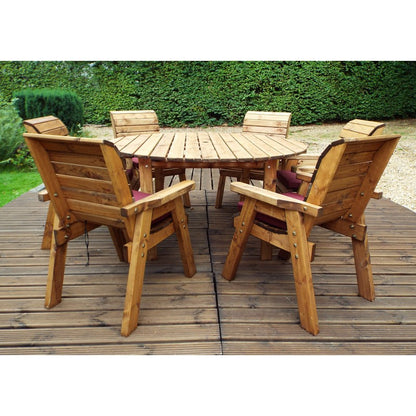 Scandinavian Redwood Garden Patio Dining Set by Charles Taylor - 6 Seats Burgundy Cushions