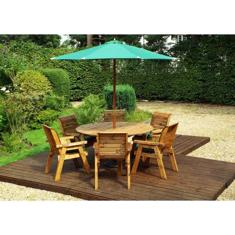 Scandinavian Redwood Garden Patio Dining Set by Charles Taylor - 6 Seats Green Cushions