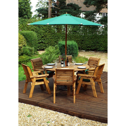 Scandinavian Redwood Garden Patio Dining Set by Charles Taylor - 6 Seats Green Cushions