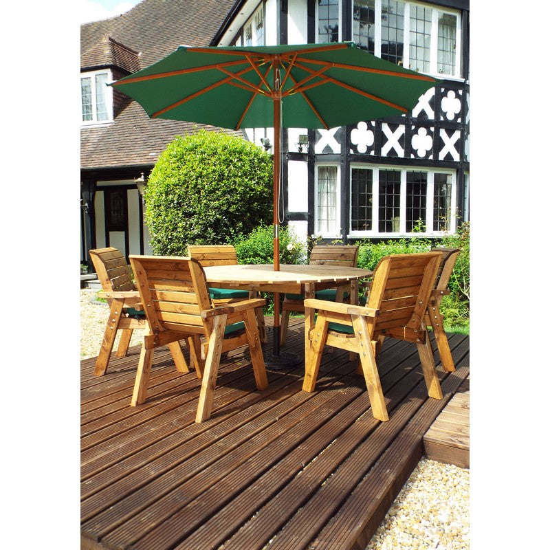 Scandinavian Redwood Garden Patio Dining Set by Charles Taylor - 6 Seats Green Cushions