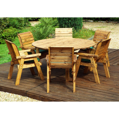 Scandinavian Redwood Garden Patio Dining Set by Charles Taylor - 6 Seats Green Cushions