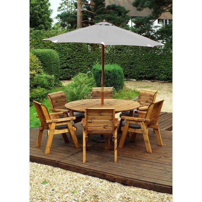 Scandinavian Redwood Garden Patio Dining Set by Charles Taylor - 6 Seats Grey Cushions