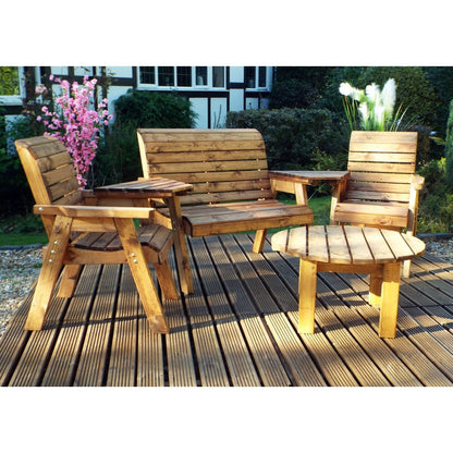 Scandinavian Redwood Garden Patio Dining Set by Charles Taylor - 4 Seats Burgundy Cushions