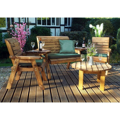 Scandinavian Redwood Garden Patio Dining Set by Charles Taylor - 4 Seats Green Cushions