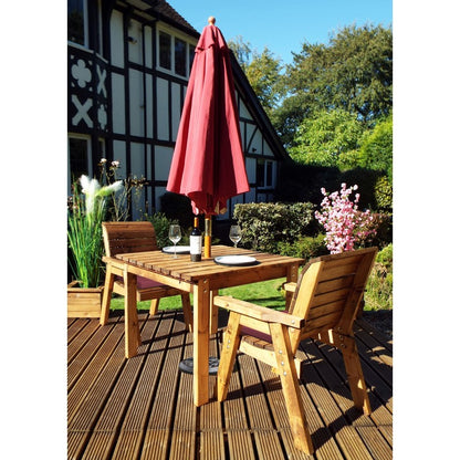 Scandinavian Redwood Garden Patio Dining Set by Charles Taylor - 2 Seats Burgundy Cushions