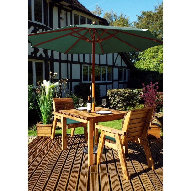 Scandinavian Redwood Garden Patio Dining Set by Charles Taylor - 2 Seats Green Cushions