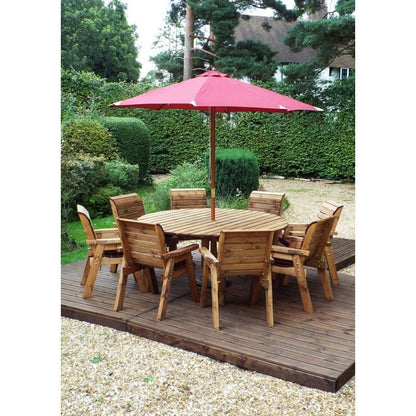 Scandinavian Redwood Garden Furniture Set by Charles Taylor - 8 Seats Burgundy Cushions