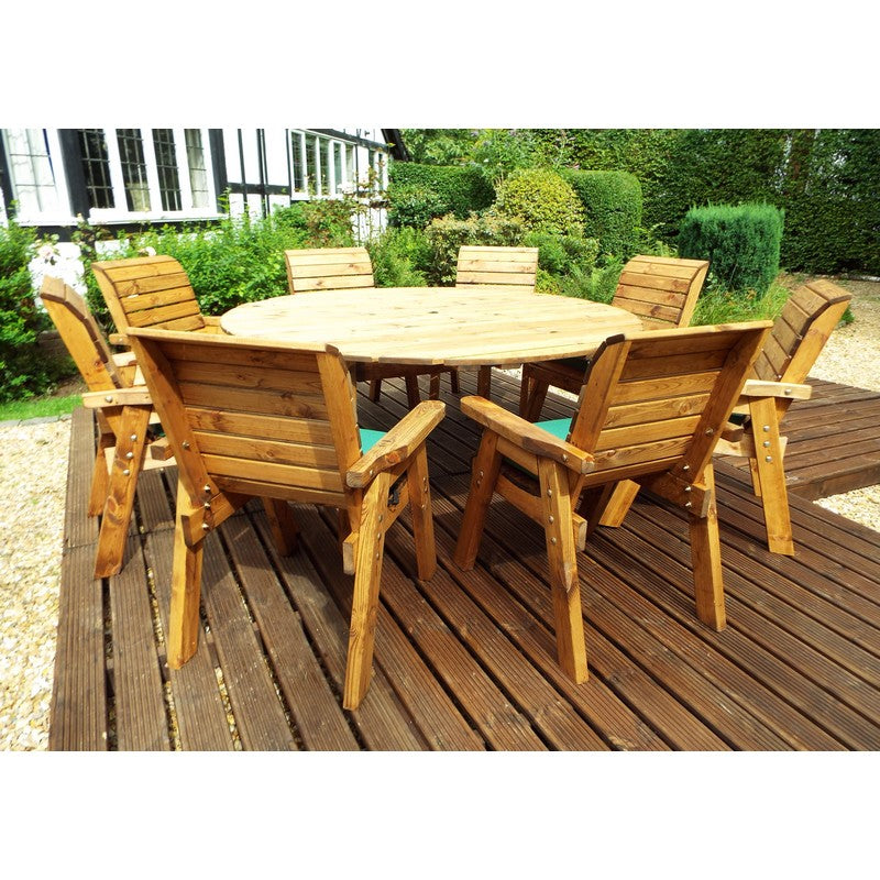 Scandinavian Redwood Garden Furniture Set by Charles Taylor - 8 Seats Green Cushions