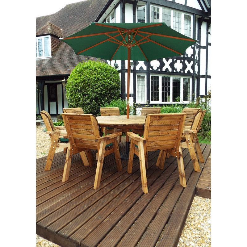 Scandinavian Redwood Garden Furniture Set by Charles Taylor - 8 Seats Green Cushions